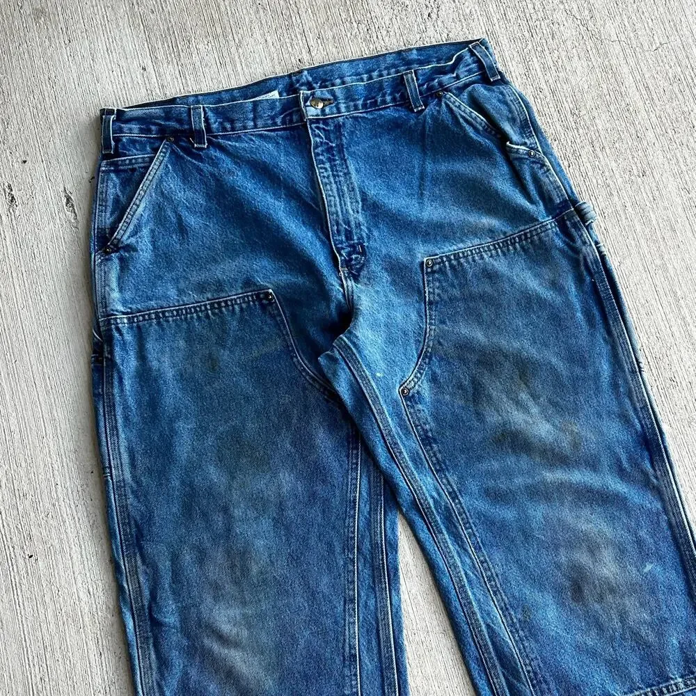 Carhartt denim blue jean double knee work wear carpenter pants